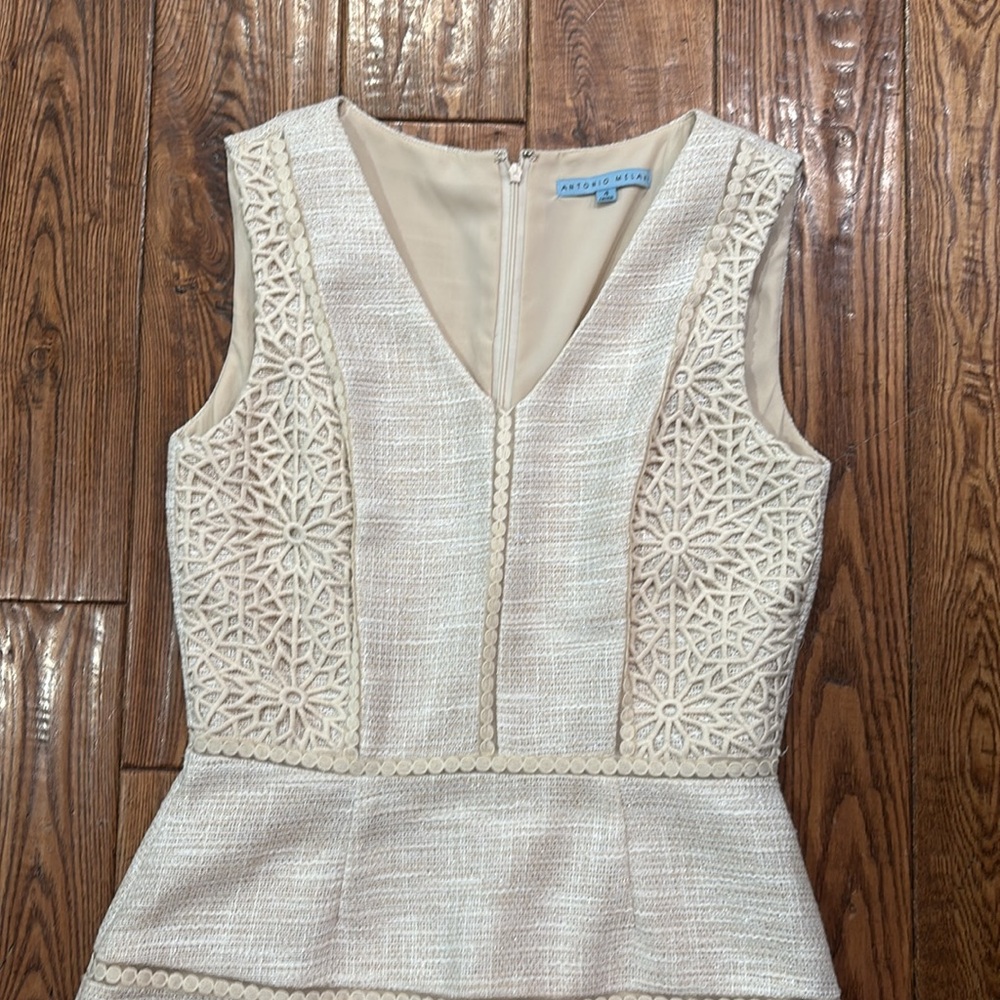ANTONIO MELANI Cream Lace-Trimmed Midi Dress - Picture 4 of 6